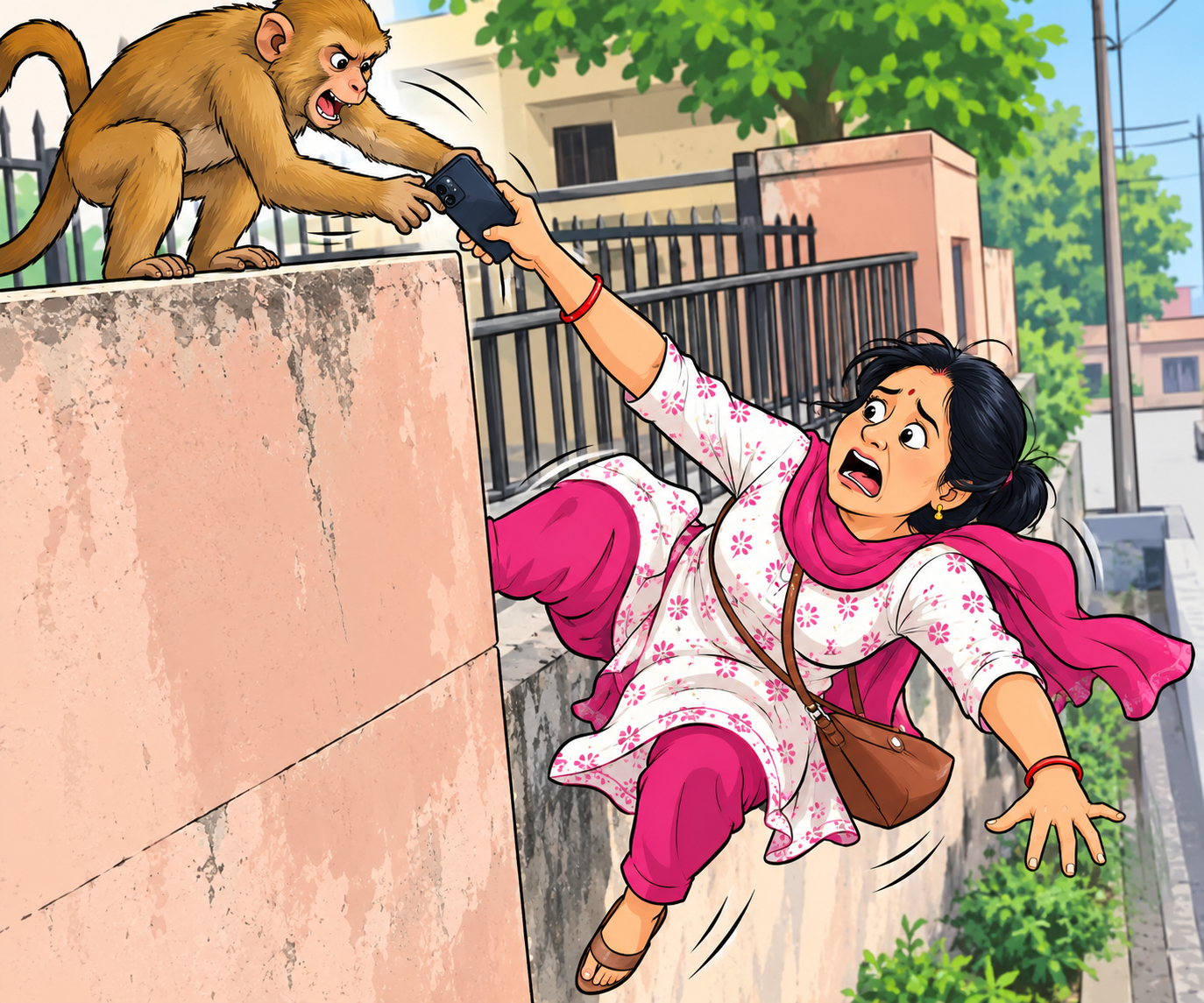 वृंदावन में बंदरों का खौफ बरकरार, मोबाइल छुड़ाने की कोशिश में महिला हुई घायल
